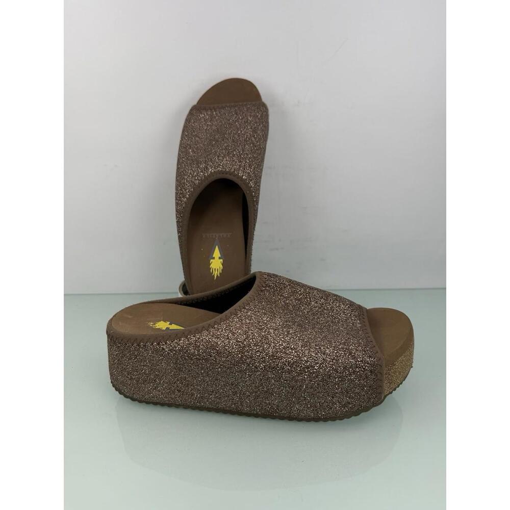 Volatile Festina Bronze Glitter Platform Slide Sandals Size 6 Cork Wedge